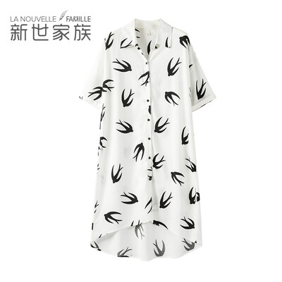 

New world family pajamas womens summer new short-sleeved cardigan can be worn outside sexy nightdress female summer home service 73822004 white XXL