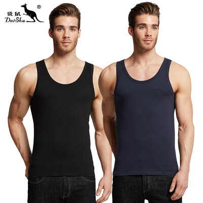 

Kangaroo DaiShu 2 pieces mens vest mens cotton casual sports tide mens vest bottoming shirt black treasure blue M