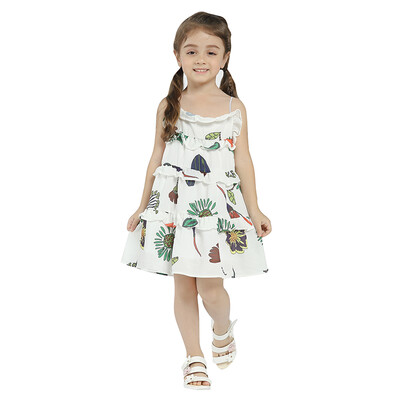 

Girls Summer Dress 2018 New Arrival Print Flowers Patchwork Layered Dresses For Girl Kids Clothes Casual Style Loose Party Dress