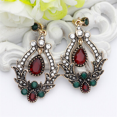 

Hot Sale Style Turkish Women Flower Vintage Earrings Antique Gold Color Resin Jewelry Water Drop Dangle Earring Bridal Bijoux