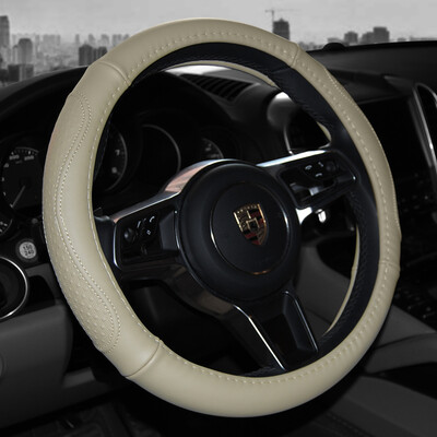 

Chi Qin steering wheel cover leather cowhide way Guanlaoke Fox Yinglang Xuan Yi Fu Rui Si Qi Jun set BMW 5 Series Four Seasons 3D Sports Inlay Beige