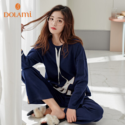 

Dora Beauty DOLAMI Pajamas Womens Spring Long Sleeve Korean Casual Sports Can Wear Exterior Clothing Set DL812065 Bao Lan