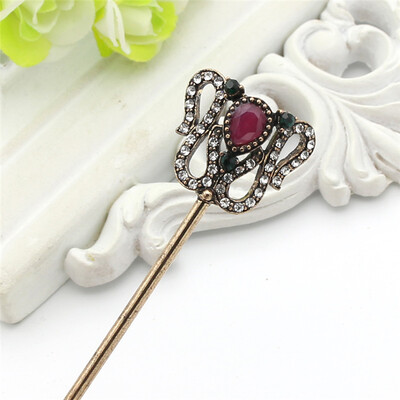

Vintage Turkish Women Flower Hair Clasp Arabia Resin Hairpin Jewelry Antique Gold Color India Bride Comb Tight Updo Hair Sticks