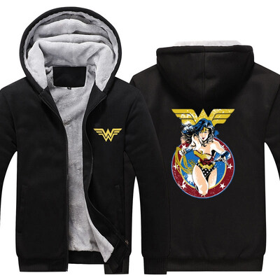 

2018 New Marvel Superhero Justice League Wonder Woman Cosplay Coat Zipper Hoodie Winter Fleece Unisex Thicken Jacket