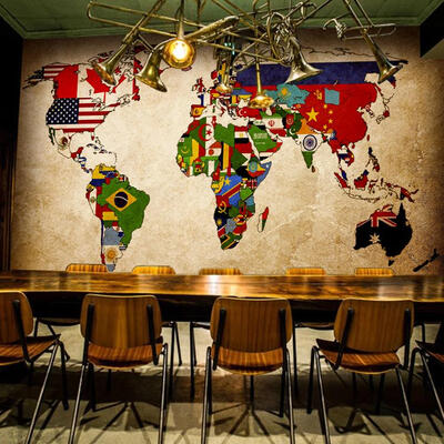 

Custom 3d mural Retro flag map world cafe bar graffiti wallpaper mural