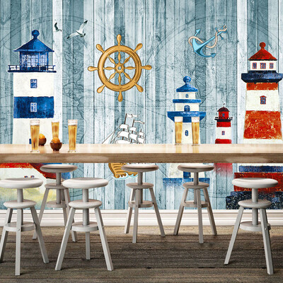 

3D Mural Custom Wallpaper Cartoon-themed Navigation Sailboat Sea Tower Wall Large Mural Paper For Kids Children's Room Backdrop
