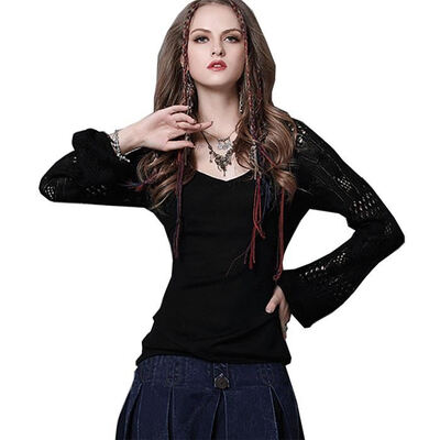 

M High Quality chest 78-93cm vintage wool and cotton new autumn 2017 pullover sweater women long sleeve black purple slim v neck