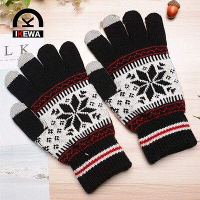 

Aikewa IKEWA ST001 five-finger knitted gloves for men&women snowflake pattern autumn&winter double warm wool gloves black&white