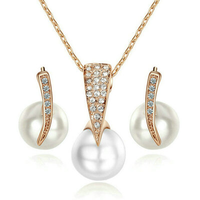 

Yoursfs® 18K Rose Gold Plated Palace Pearl Necklace and Earring Use Austrian Crystal Bridal Jewelry Set