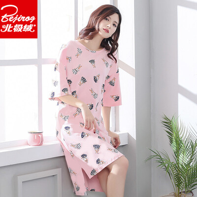 

Арктическая бархатная длинная пижама ночная рубашка женский лето случайный с короткими рукавами корейский сладкий милый домашний сервис 5662 розовый M