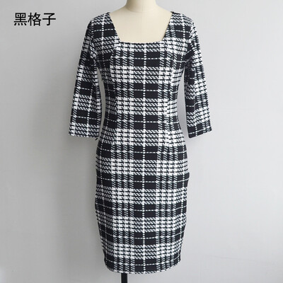 

Women Summer Sexy Slim Elegant Dress was thin New black and white grid sleeves were thin temperament dress L31