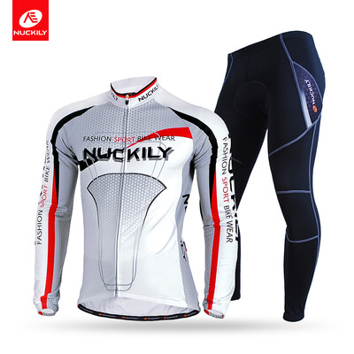 

NUCKILY Winter Mens Warmer Cycling Jersey Set Long Sleeve Cycling Jersey&Thermal Fleece Tights MI001NS900