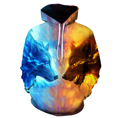 

Couples long-sleeved hooded 3d hoodies couple hooded clothes ice fire double wolf fashion sweatshirts men hoodies