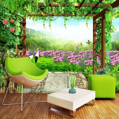 

Пользовательские обои Mural Grape Trellis Butterfly Цветы Пастырский пейзаж Гостиная Диван Спальня Фон Обои настенной росписи 3D
