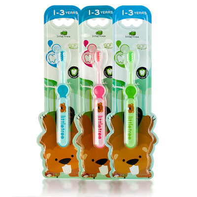 

Small sapling childrens toothbrush set B baby baby training toothbrush soft hair 3 sticks blue powder green suitable for 1-3 years old