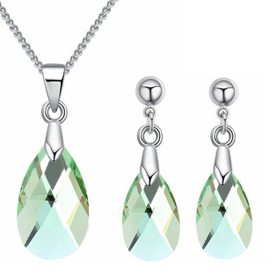 

Fashion Water Drop Pendant Necklace Stud Earring Set Women Crystal From Austrian Elements Luxury Wedding Jewelry Sets 27382
