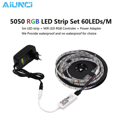 

WiFi Control RGB LED Strip 5050 Set Home Decoration Neon Light with Mini WiFi RGB Controller 12V Power Adapter
