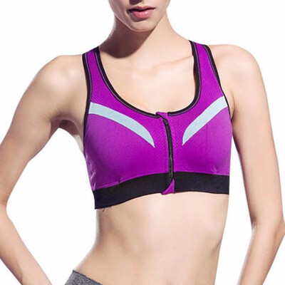 

Women Zipper Front Sport Bra Yoga Shirts Athletic Vest Fitness Double Layers Tops