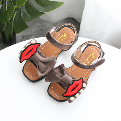 

Girs Sandals Summer Kids Shoes 2018 New Fashion Pearl Lip Bowtie Children Shoes Soft Anti-skid Kids Sandals Sweet Princess Flat