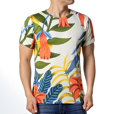 

Fashion Mens O-neck Flower Print Pullover T-Shirts