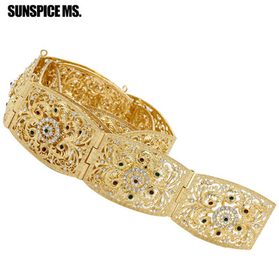

Fashion Hollow Flower Rhinestone Metal Waist Chain Body Jewelry Sets Gold-Color Turkish Bohemia Square Button Belt Belly Chain