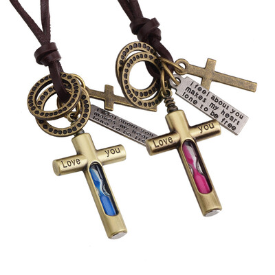 

Тонкие ювелирные изделия крест пуля бренда время песочные часы унисекс кожа кулон ожерелье персонализированные ювелирные изделия