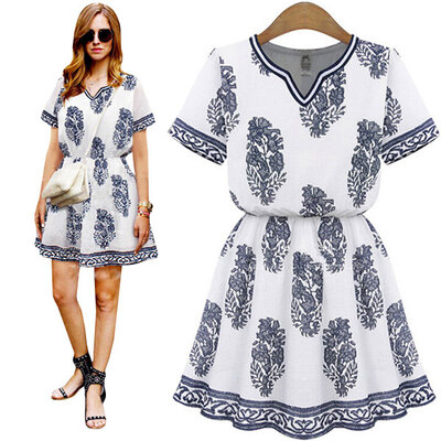 

Lovaru ™Горячая продажа 2015 новые случайные коротким рукавом о-образным вырезом печати высокого качества сексуальное мини-платья