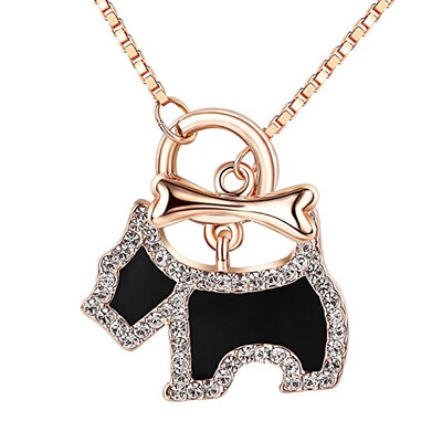 

Yoursfs Puppy Necklace For Dog Lover Pave CZ And Black enamel dog bone necklace