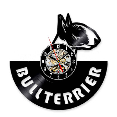 

Bull Terrier Dog Animals Quartz Vinyl Clock Gift for Kids Fashion Design Wall Art Living Room Decor