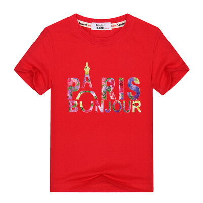 

Цветок PARIS Летние девушки белые 100% Хлопок tshirt tops Короткие рукава O-образным вырезом Письмо Печатная Повседневная футболка
