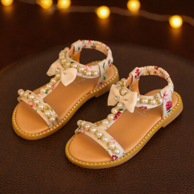 

Children Shoes Girls Sandals 2018 Summer New Fashion Floral Beading Bow Princess Shoes Kids Shoes For Girl Casual Flat Baby Pink