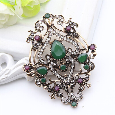 

Ethnic Turkish Brooch For Women Antique Gold Color Flower Resin Broches Brooches Pendant Dual-Purpose Arab Ladies Hijab Pins