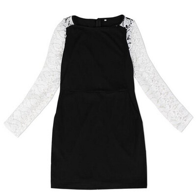 

Lovaru ™New 2015 fashion new arrive black casual dress with white lace sleeve one-piece women's dress