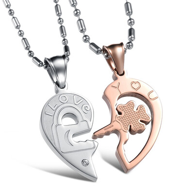 

Heart Lock&Key Couples Necklace Pendant His&Hers Couple or Best Friend Pair of Necklaces Titanium Stainless Steel OGX844