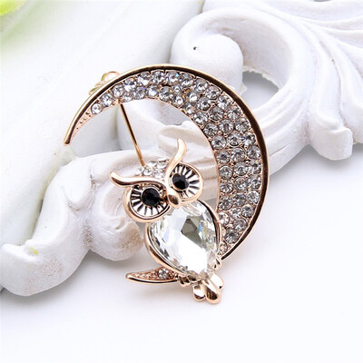 

Новые прибывшие дамы животных Rhinestone Сумерки Брошь Сова Луна Броши Броши Брошюра Pin ювелирные изделия женщин Банкет Фестиваль