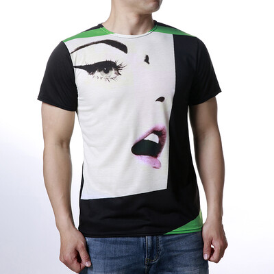 

Mens O-neck Tops Half Face Print Pullover T-Shirts