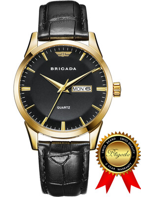 

BRIGADA швейцарские часы для мужчин, классический золотой бизнес случайные водонепроницаемые кварцевые черные мужские часы