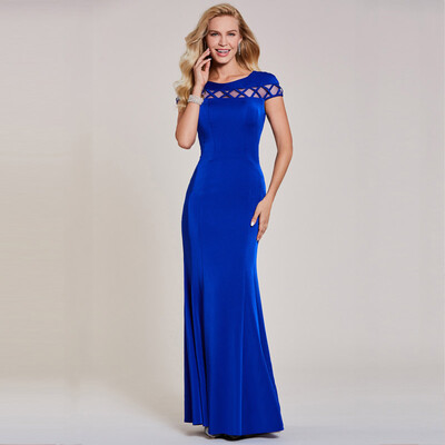 

CAZDZY Scoop Trumpet Short Sleeves Floor-Length Evening Dress Royal Blue