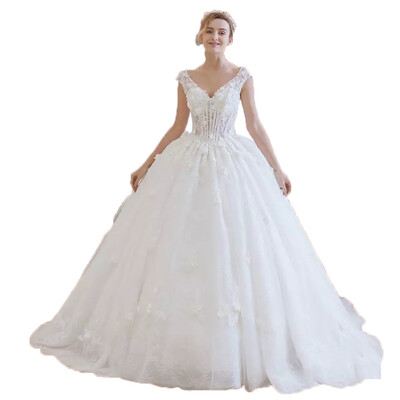 

Tulle V Neck Flower Ball Gown Sexy Wedding Bridal