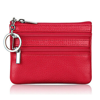 

Fashion Leather Wallet Clutch Short Small Coin Purse Soft Solid Two Zip Square Bag