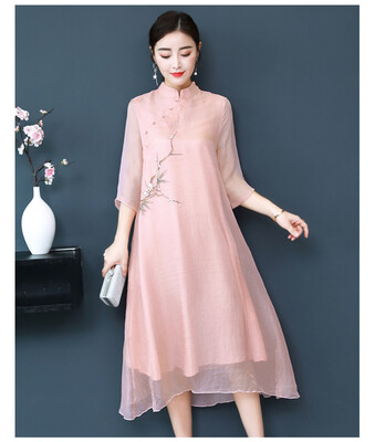 

2018 новый стиль китайского стиля ретро ручная роспись печати двойной шифон шить платье cheongsam