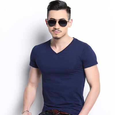 

New Spring Fashion Brand V-Neck Slim Fit Short Sleeve T Shirt Men Trend Casual Mens T-Shirt Korean T Shirts