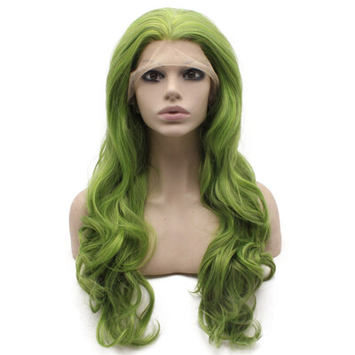 

Long Wavy Hand Tied Swiss Lace Front Green Wig Synthetic