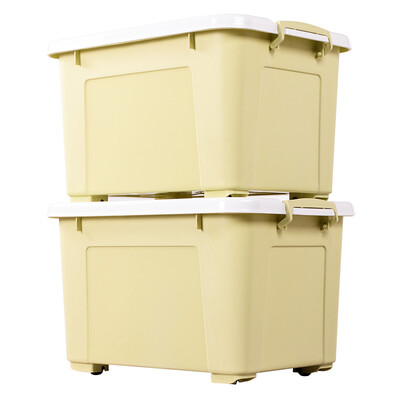 

Baicaoyuan plastic storage box storage box moving clothes sundries storage box thickening with pulley 50L 2 loaded Nordic green