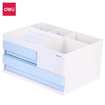 

Deli deli music style multi-function desktop storage box with drawer combination bill storage box light blue 8905