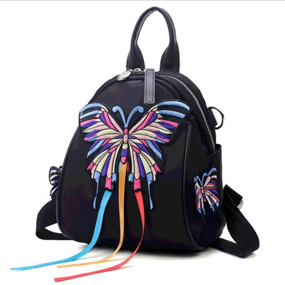 

2018 New Ethnic Wind Shoulder Bag Womens Three Shoulders Messenger Backpack Butterfly Embroidery Handbags
