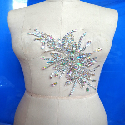 

Pure hand made dazzling clear AB colour sew on Rhinestones applique crystals trim patches 2816cm dress accessory for belt