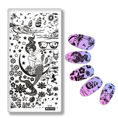 

Mezerdoo Mermaid Nail Stamp Design Nail Art Stamp Template Image Transfer Marine Life Patterns Gel Nail Polish for Stamp C10