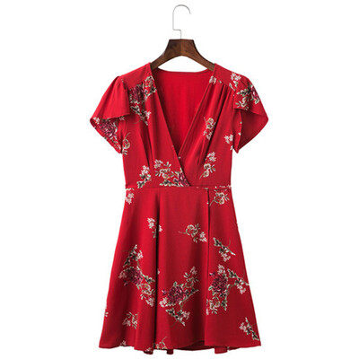 

Try Everything Summer Floral Print Dresses 2018 Sexy Ruffles Sleeve High Waist Short Sleeve Casual Mini Dress V Neck dress