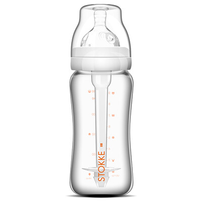 

Si Tuoke baby wide-cavity anti-flatulence glass bottle 260ml white with self-controlled flow nipple newborn